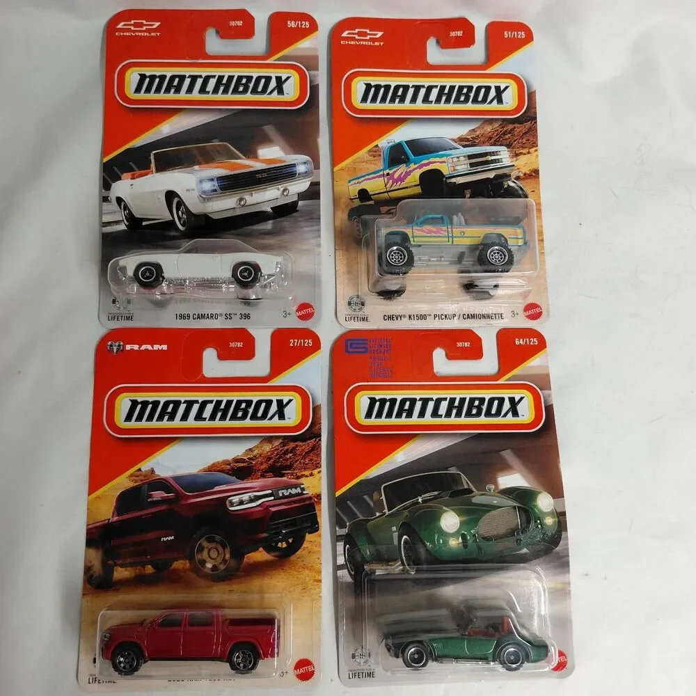 Matchbox Lot of 4 1969 Camaro SS 1965 Shelby Cobra Chevy K1500 2025 Ram 1500 New